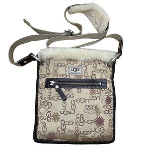 UGG Australia‎ Logo Monogram Gold Metallic Crossbody Bag Purse Fuzzy Lined